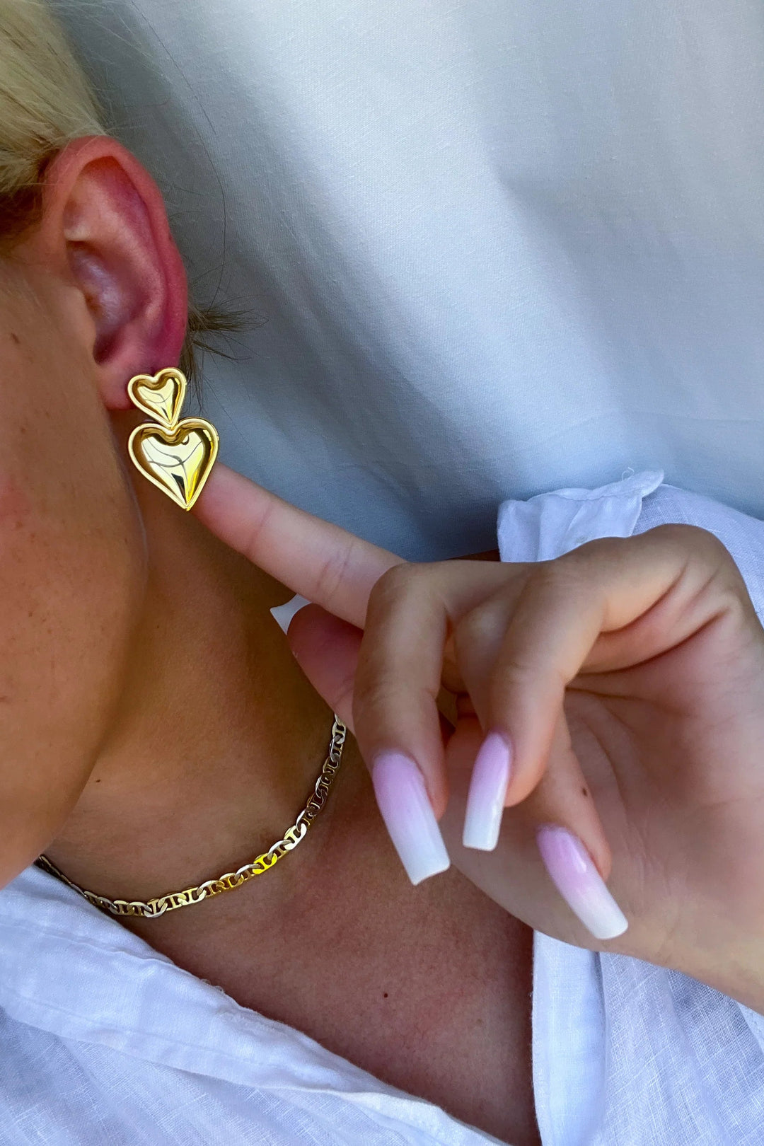 Double Heart Dangle Earrings