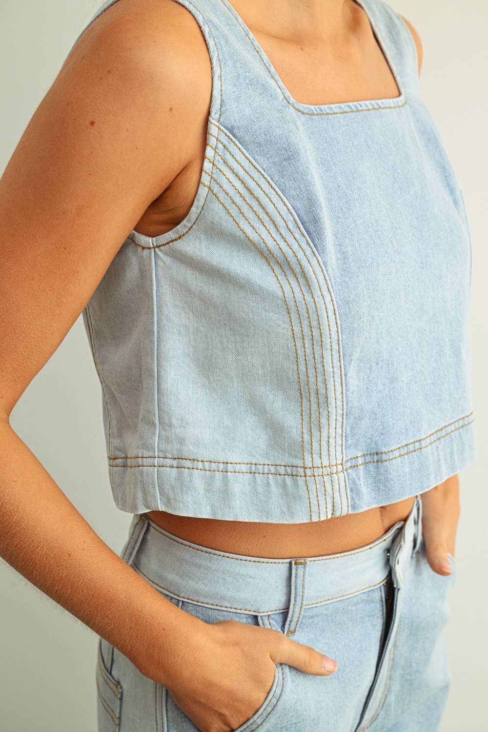 West Denim Color-Block Sleeveless Top
