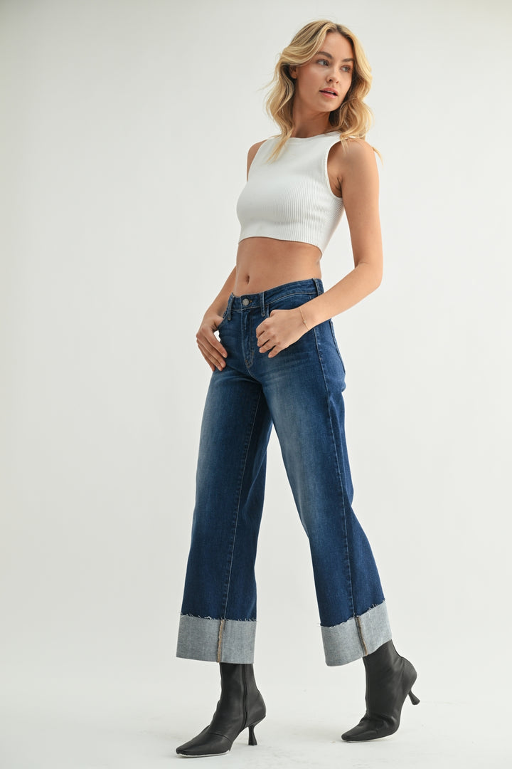 Amy - Scissor Cut Cuffed Wide Leg - DK Denim