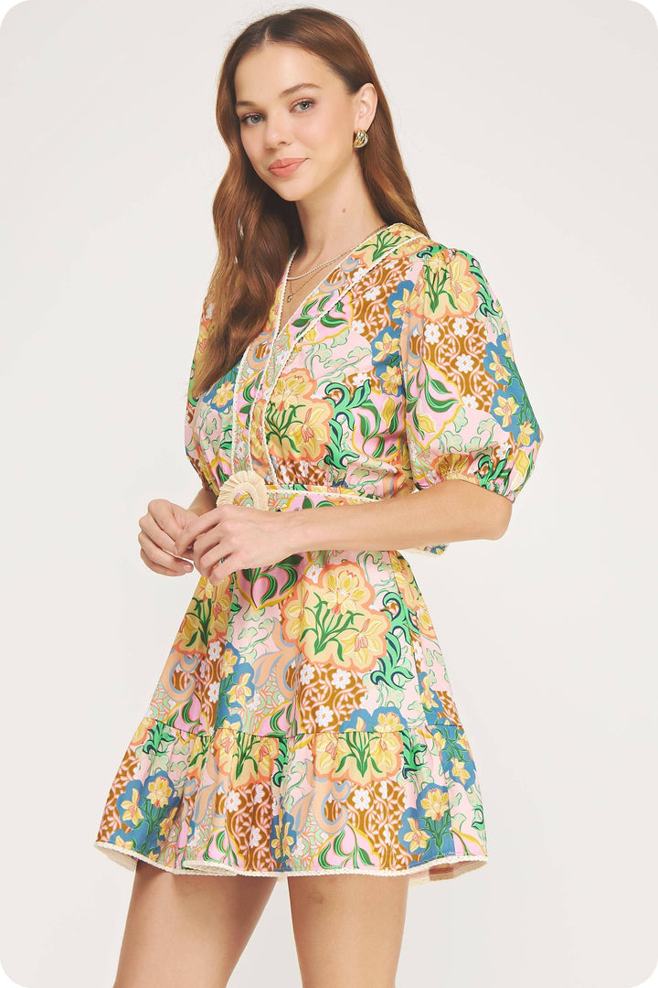 Alicia Puff Sleeve Belted Mini Dress