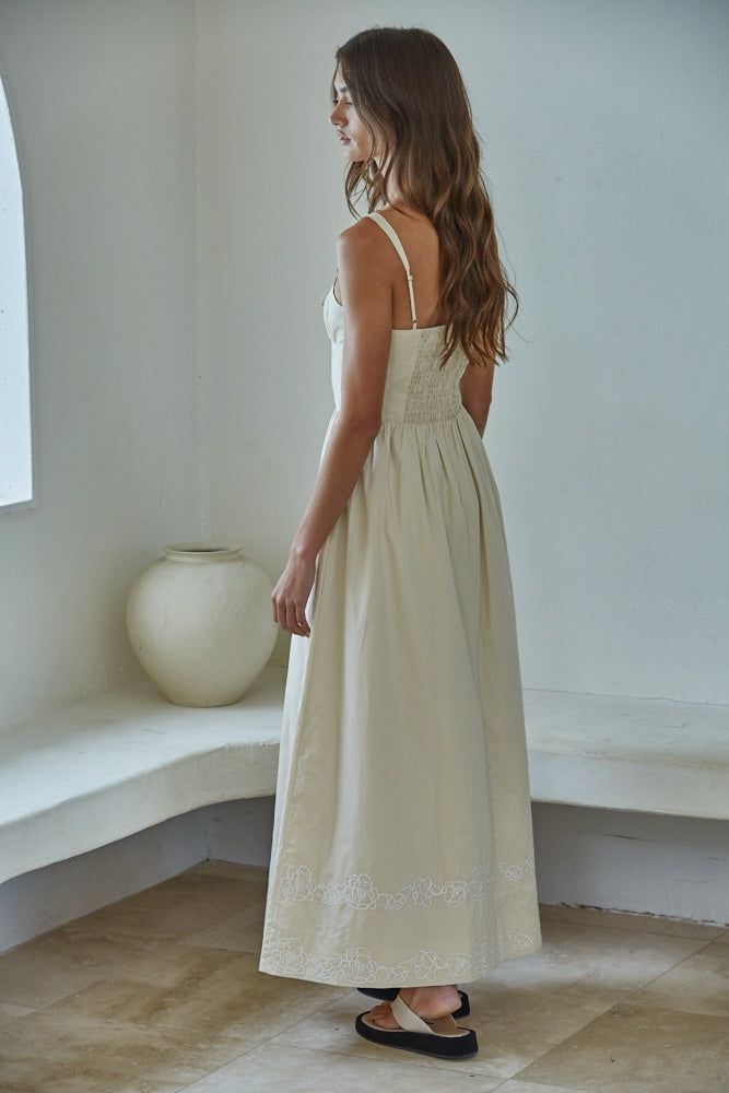 Lillian Sateen Embroidered Maxi Dress