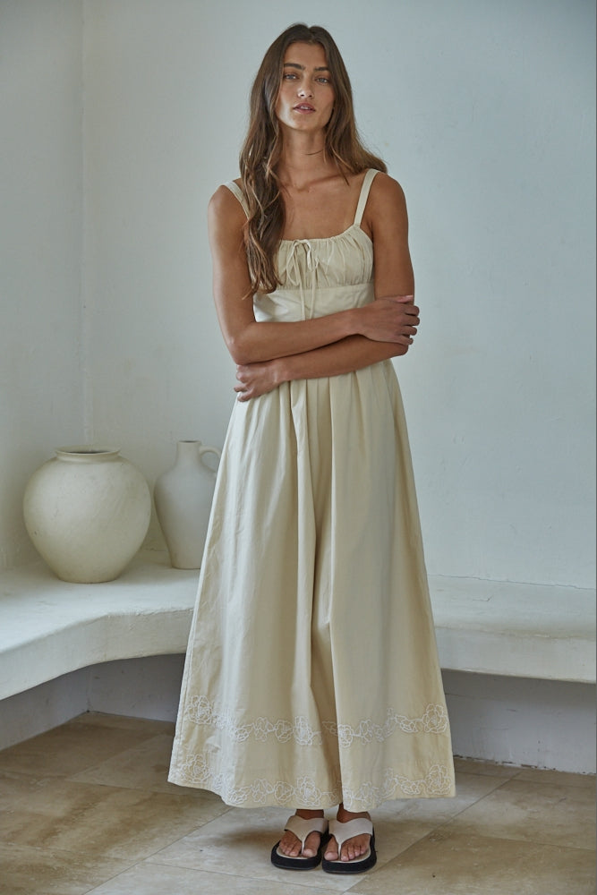 Lillian Sateen Embroidered Maxi Dress