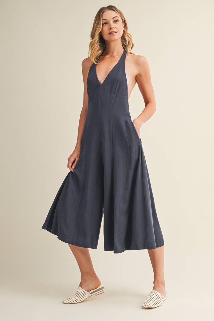 Alessia Open Back Halter Wide Leg Jumpsuit