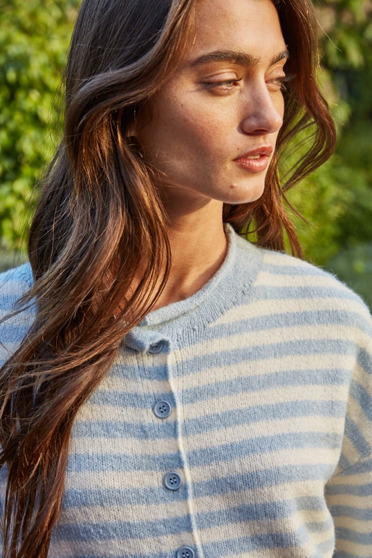 Emily Quarter Sleeve Striped Cardigan