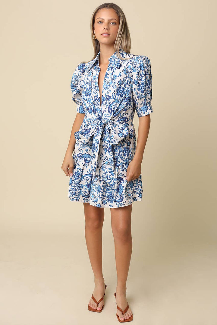 Hunter Tie Front Blue Mini Dress