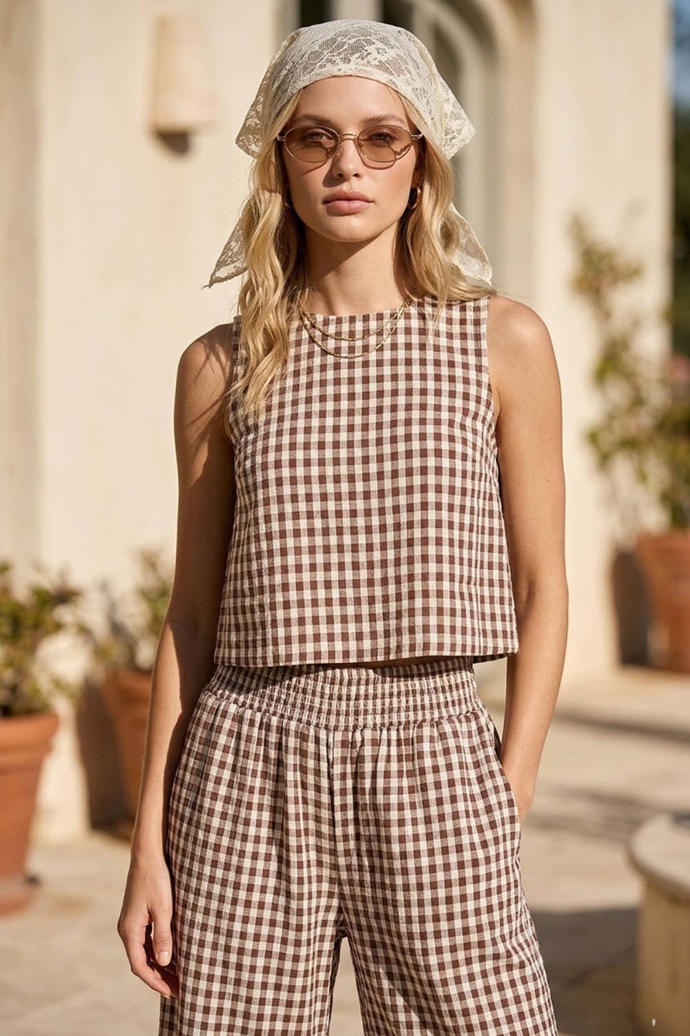 Hera Gingham Linen Tank Top
