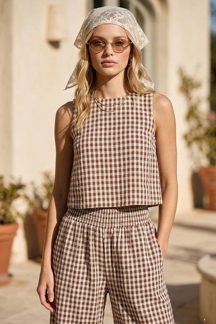 Hera Gingham Linen Tank Top