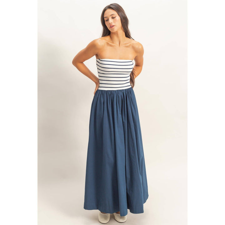 Melody Striped Strapless Flowy Midi Dress