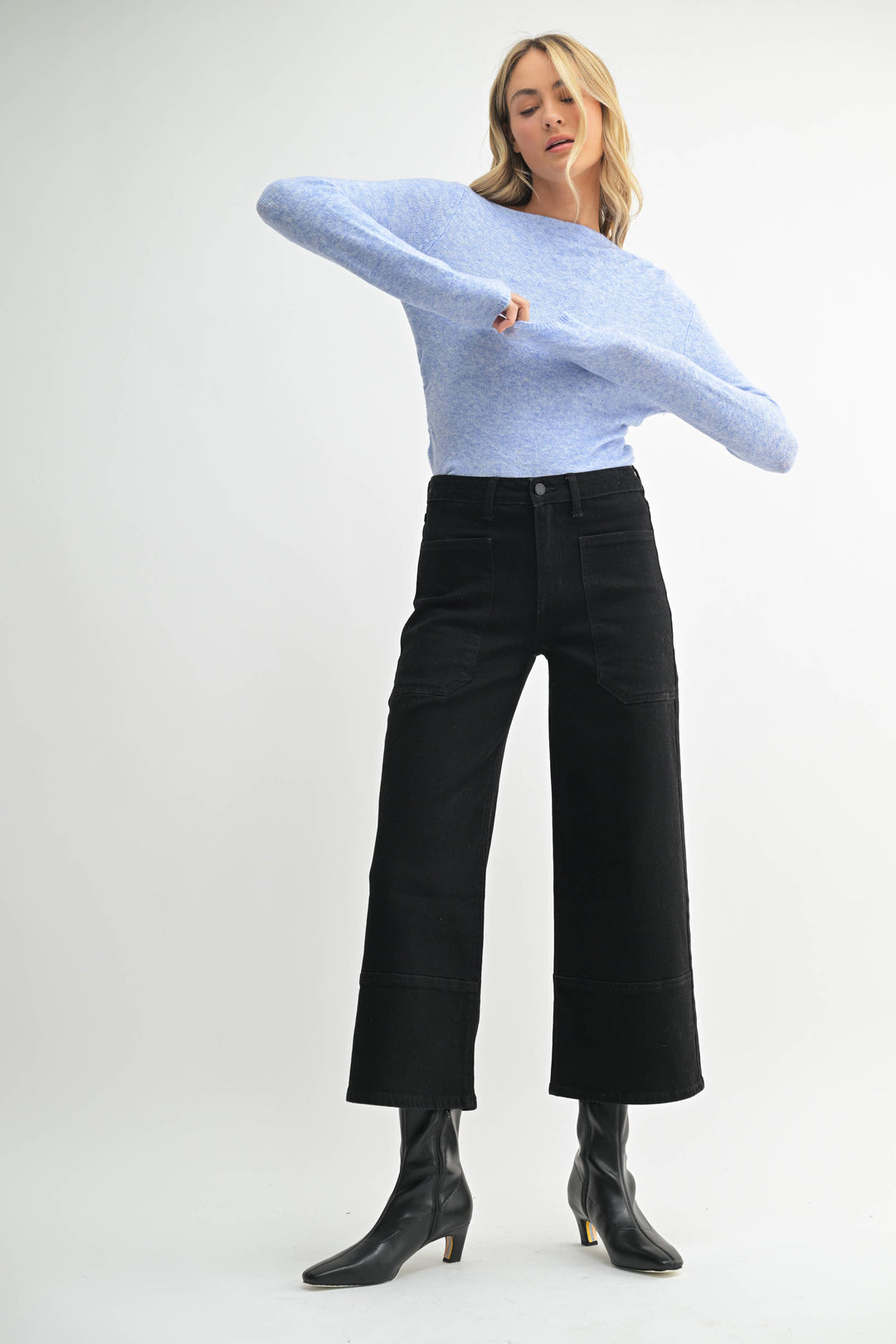 Amy - High Rise Cropped Wide Leg Jeans