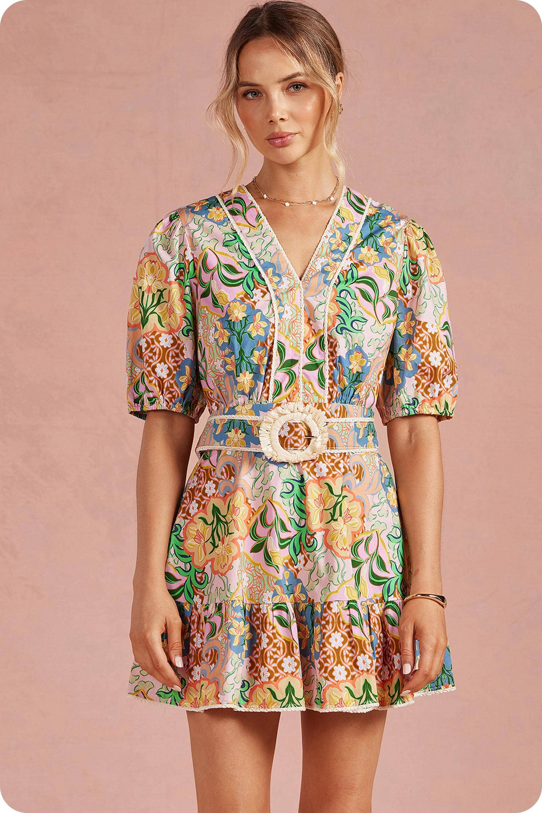 Alicia Puff Sleeve Belted Mini Dress