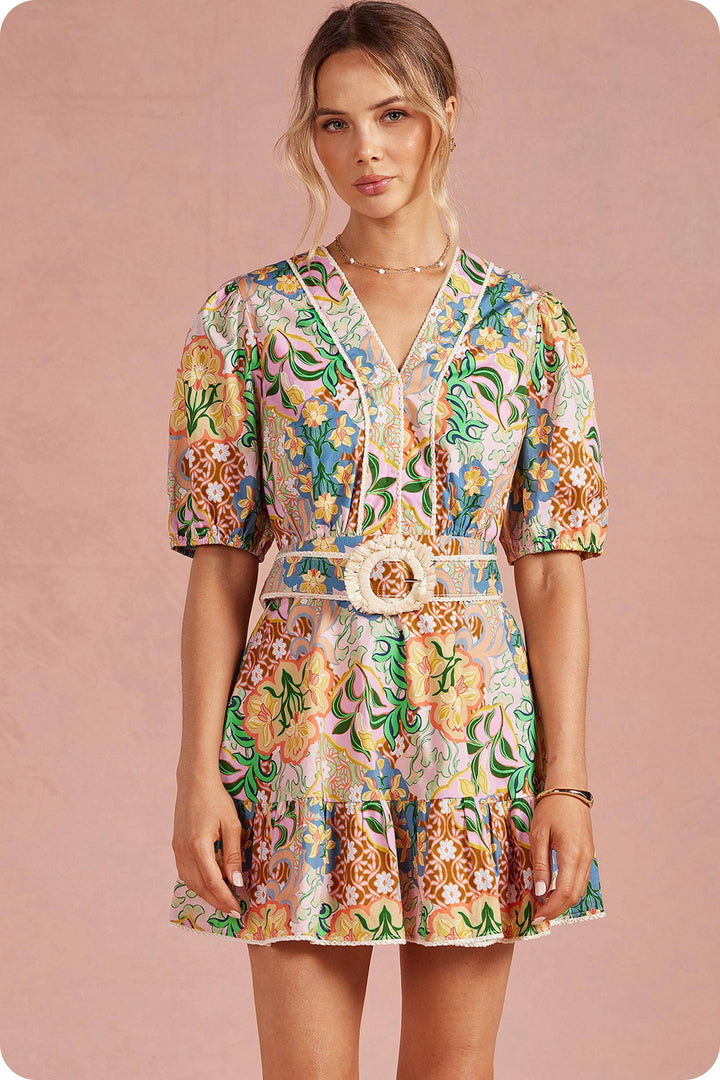 Alicia Puff Sleeve Belted Mini Dress