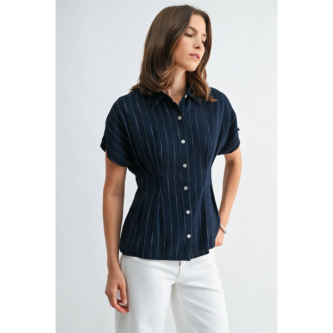 Jesse Striped Pintuck Buttoned Blouse