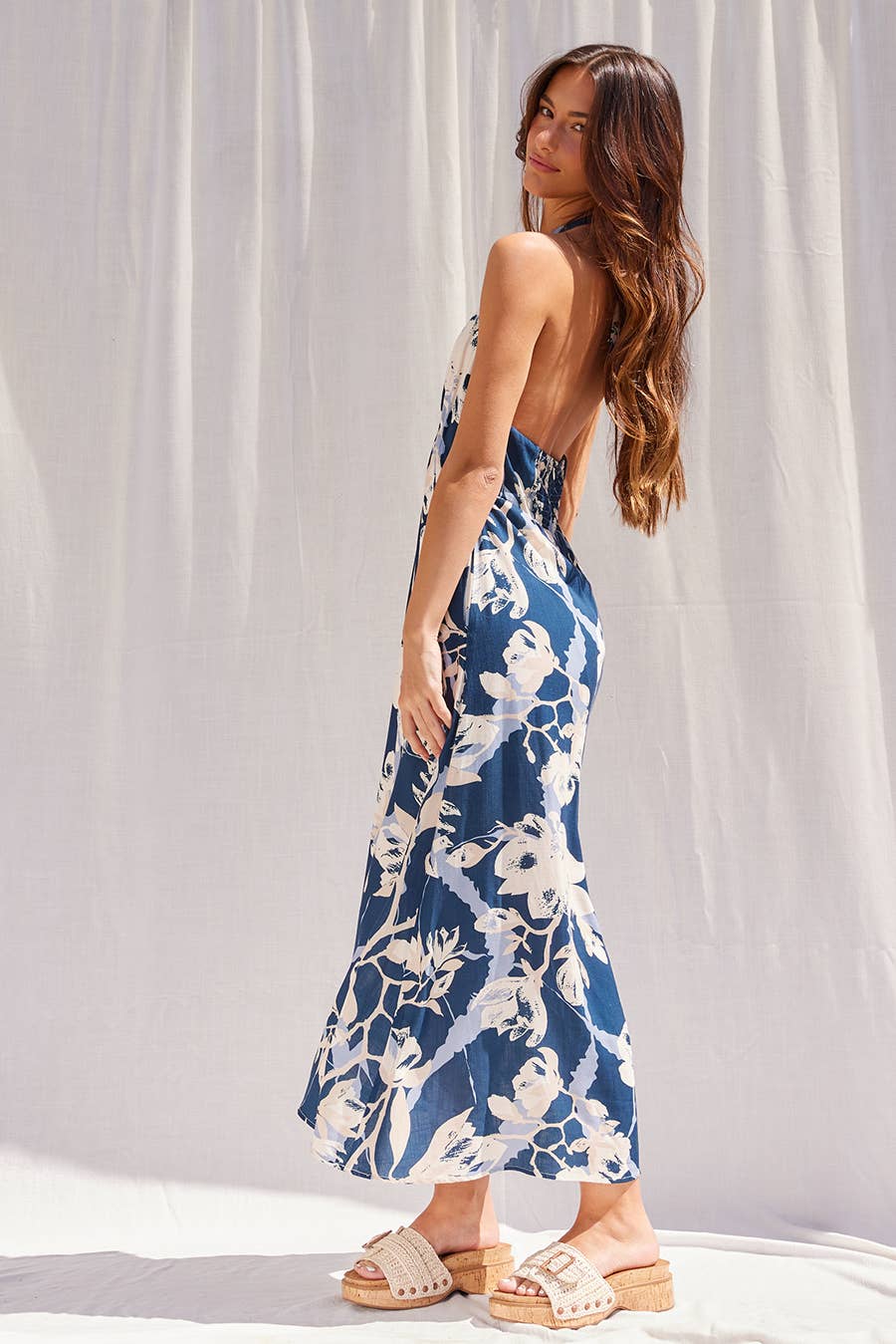blue dress for baby girl Celeste Floral Halter Neck Midi Dress – Three Sixty