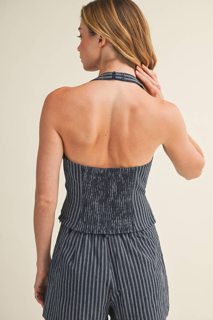 Paulina Pinstripe Smocked Halter Top