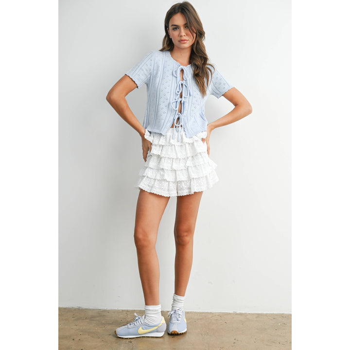 Sunday Tie-Front Pointelle Knit Top