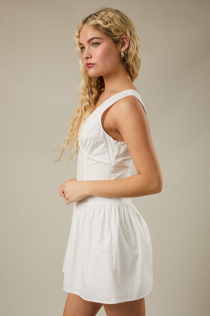 Poplin Mini Dress White Trim Detail
