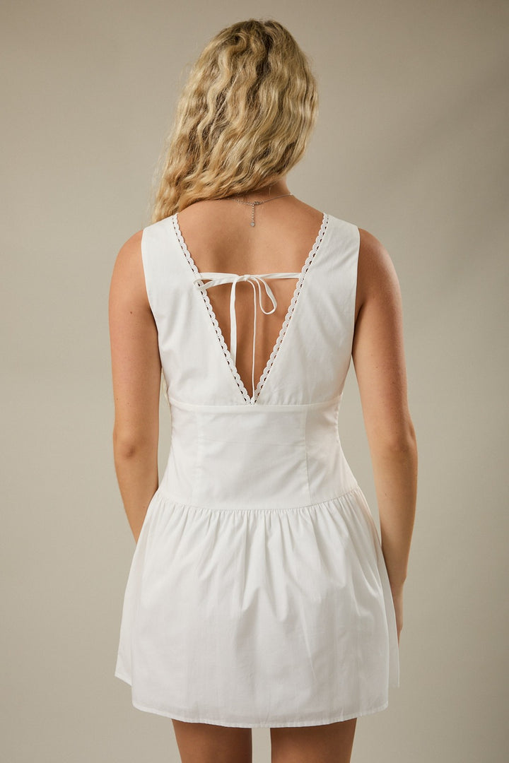 Poplin Mini Dress White Trim Detail