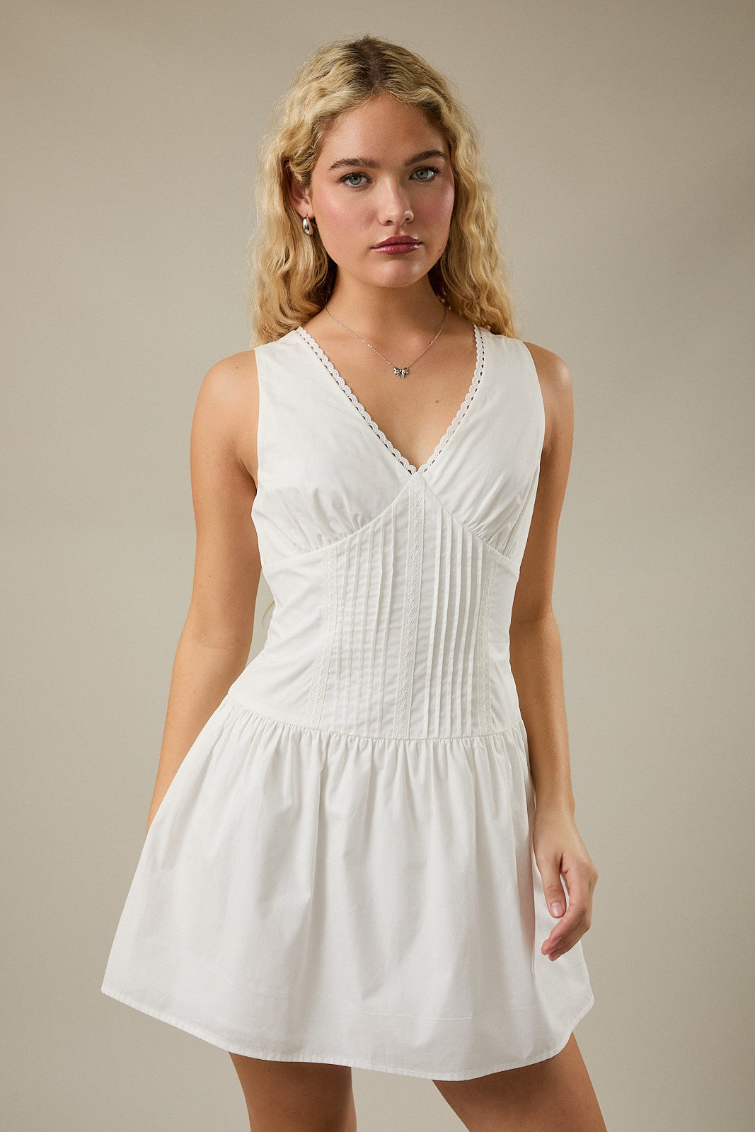Poplin Mini Dress White Trim Detail