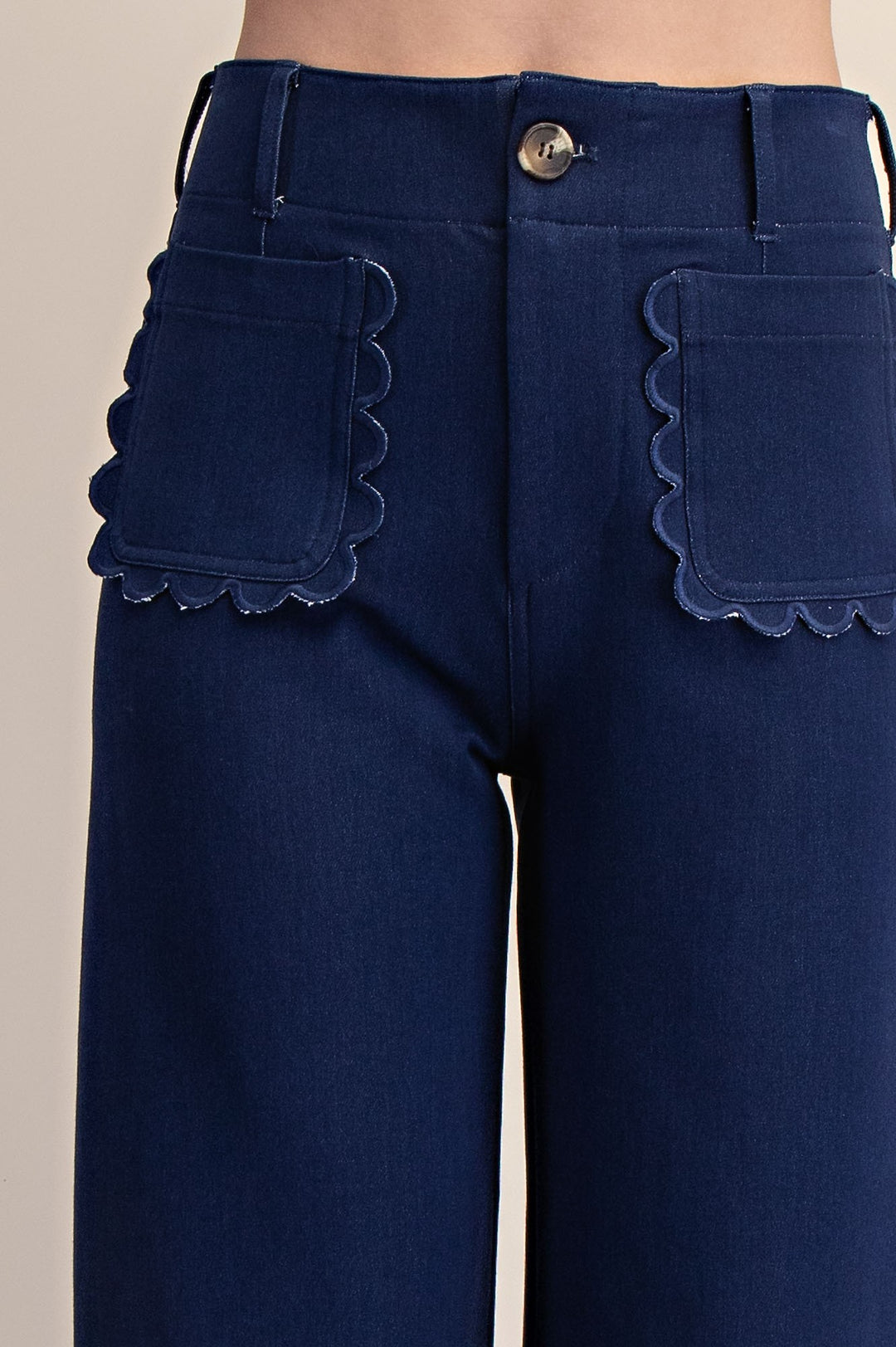 Indigo Scallop Pocket Pants