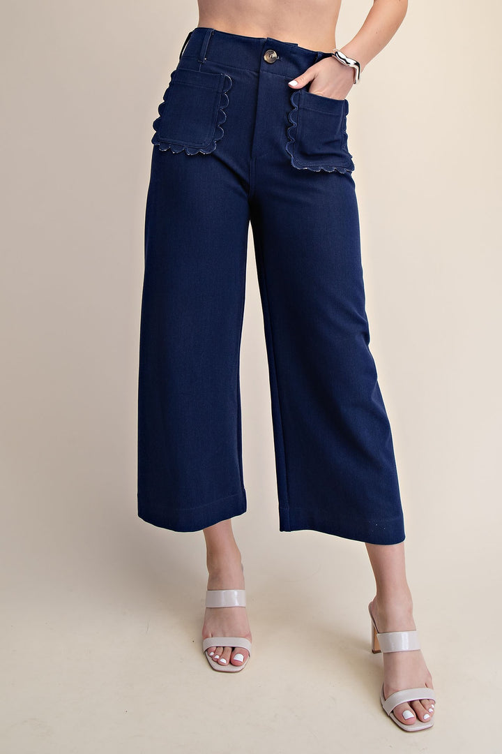 Indigo Scallop Pocket Pants