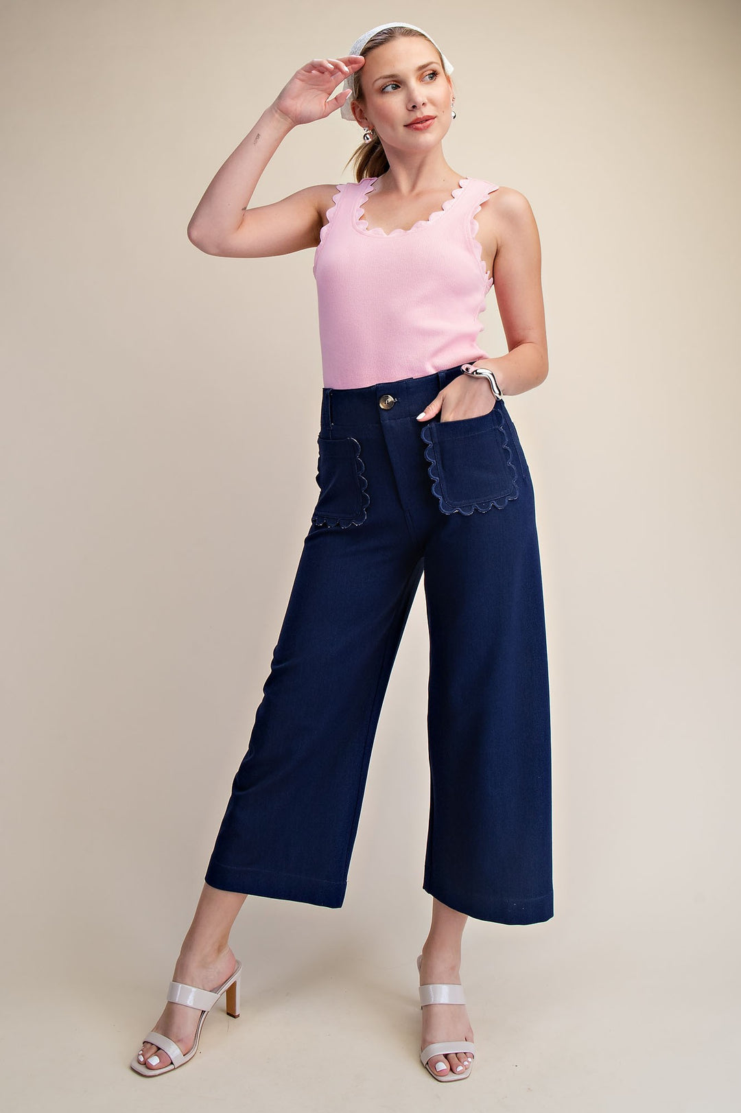 Indigo Scallop Pocket Pants