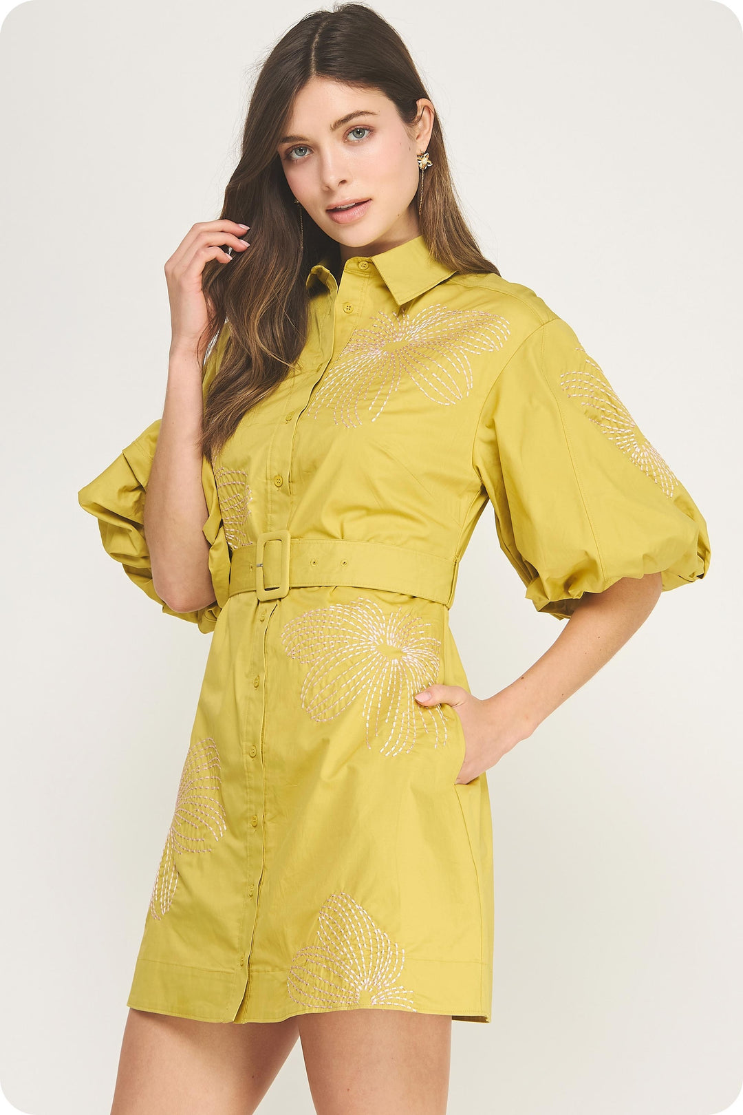 Citron Belted Mini Dress