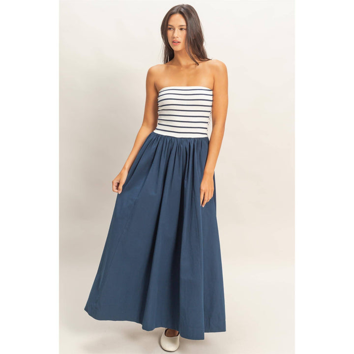 Melody Striped Strapless Flowy Midi Dress