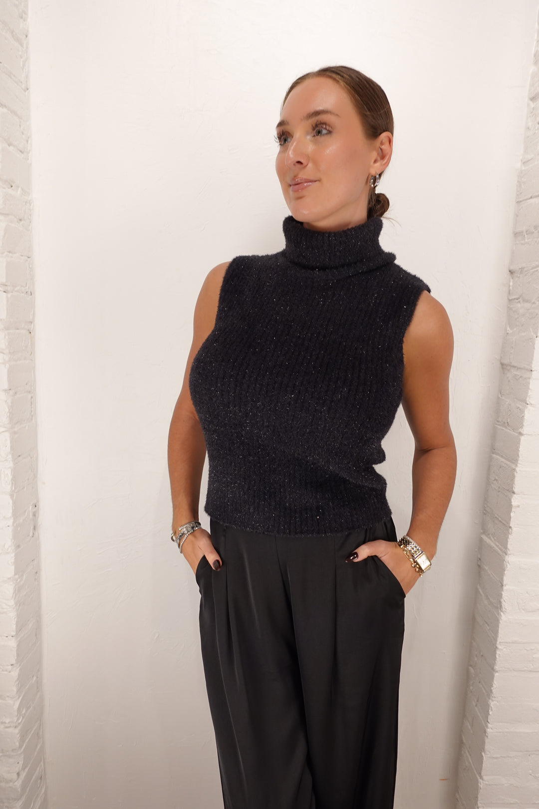 Sparkly Turtleneck Sleeveless Sweater