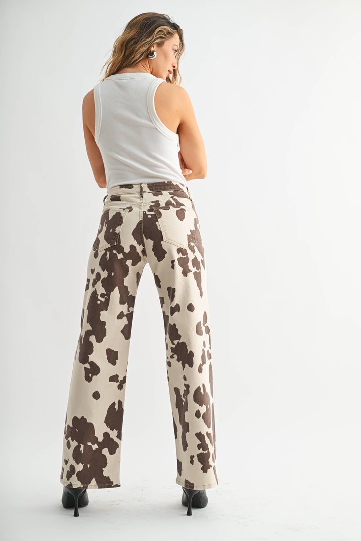 Cow Print  Wide Leg Jeans