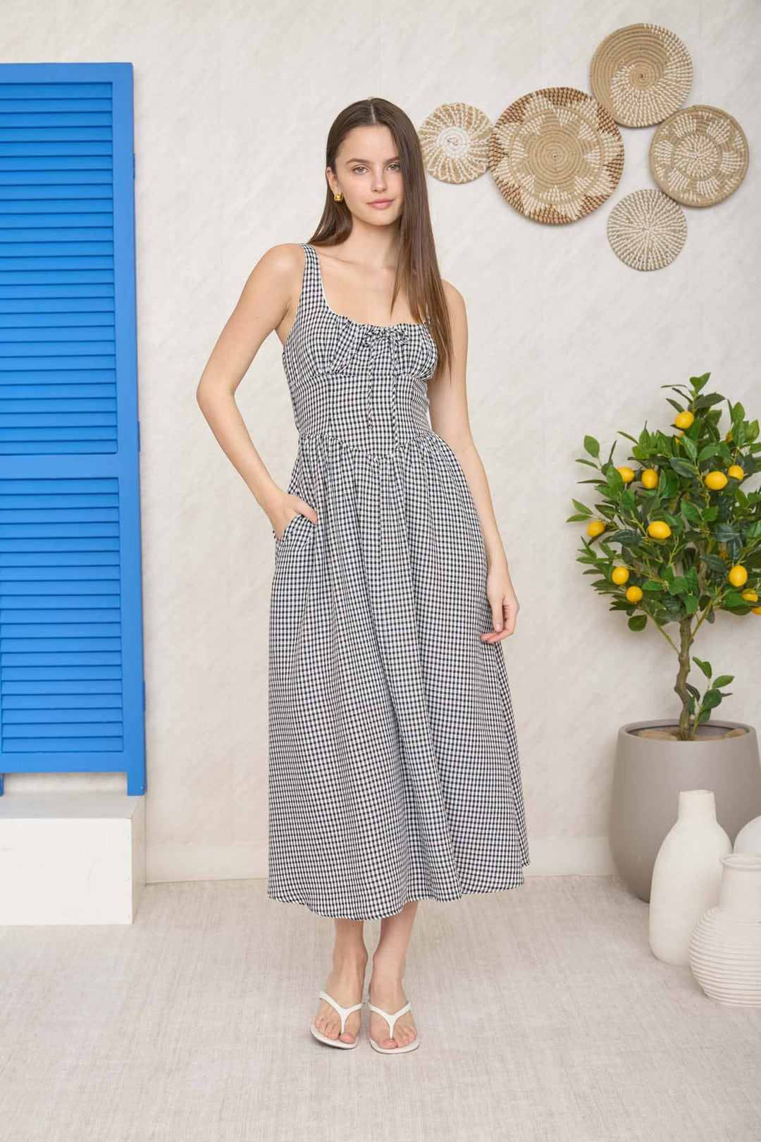 Santorini Plaid Corset Midi Dress