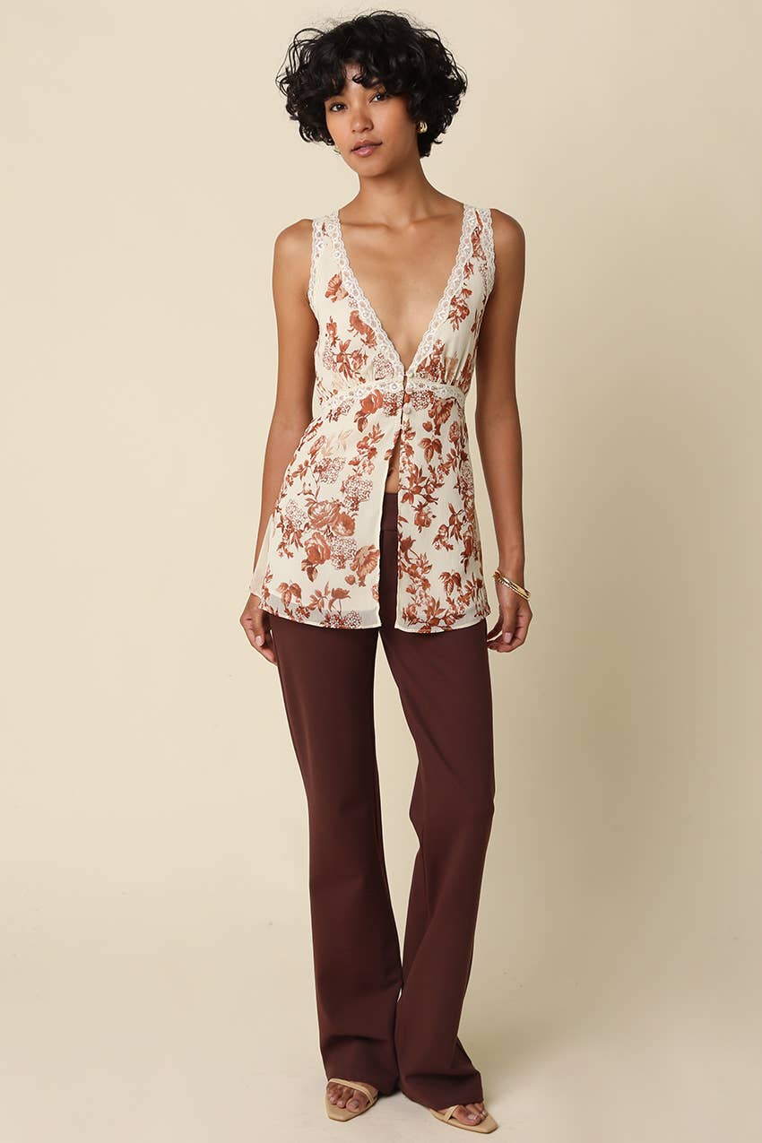 Ginna Floral Lace Trim Top