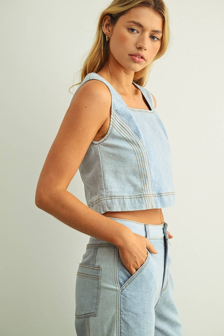 West Denim Color-Block Sleeveless Top