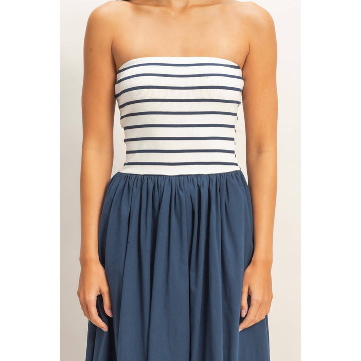Melody Striped Strapless Flowy Midi Dress