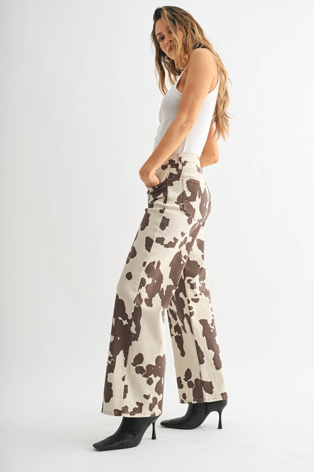 Cow Print  Wide Leg Jeans