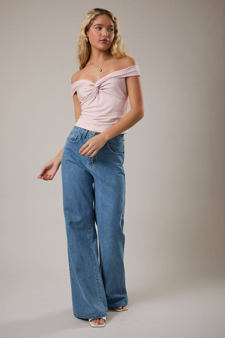 Tiffany Off-Shoulder Twist Top - Light Pink