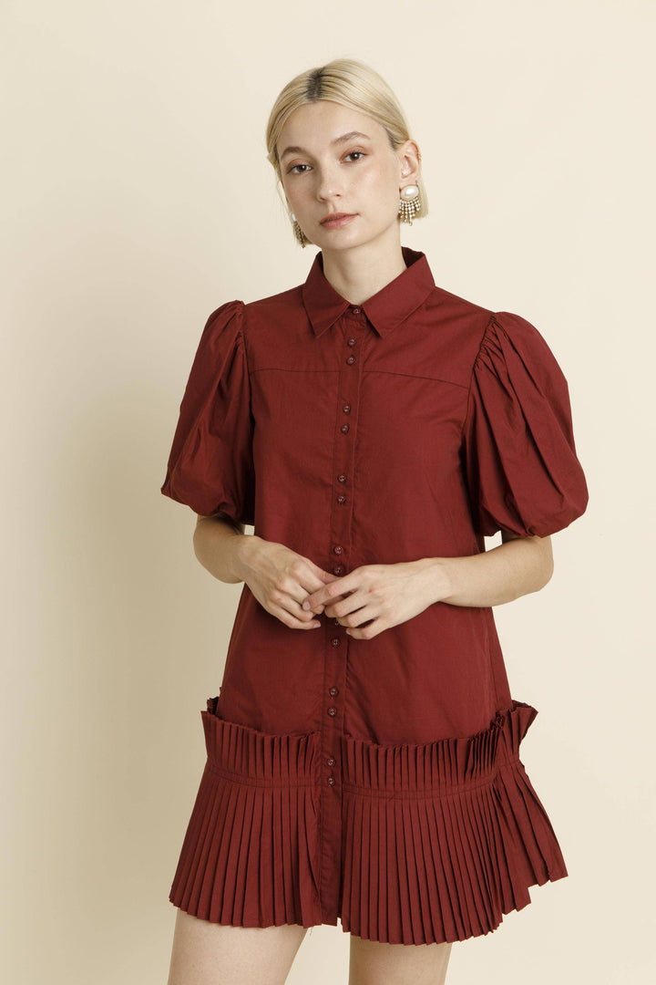 Ruby Pleated Hem Mini Shirt Dress