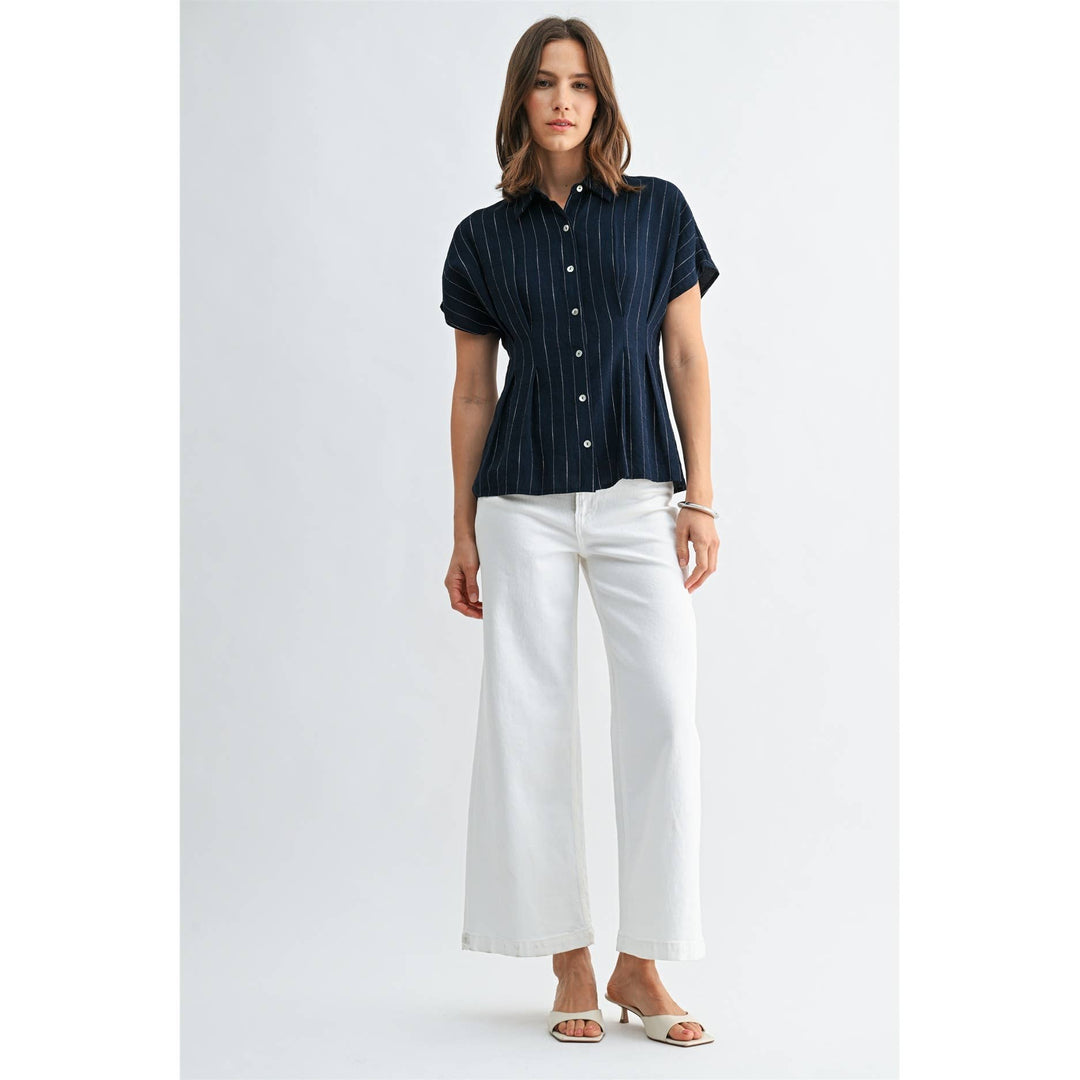 Jesse Striped Pintuck Buttoned Blouse
