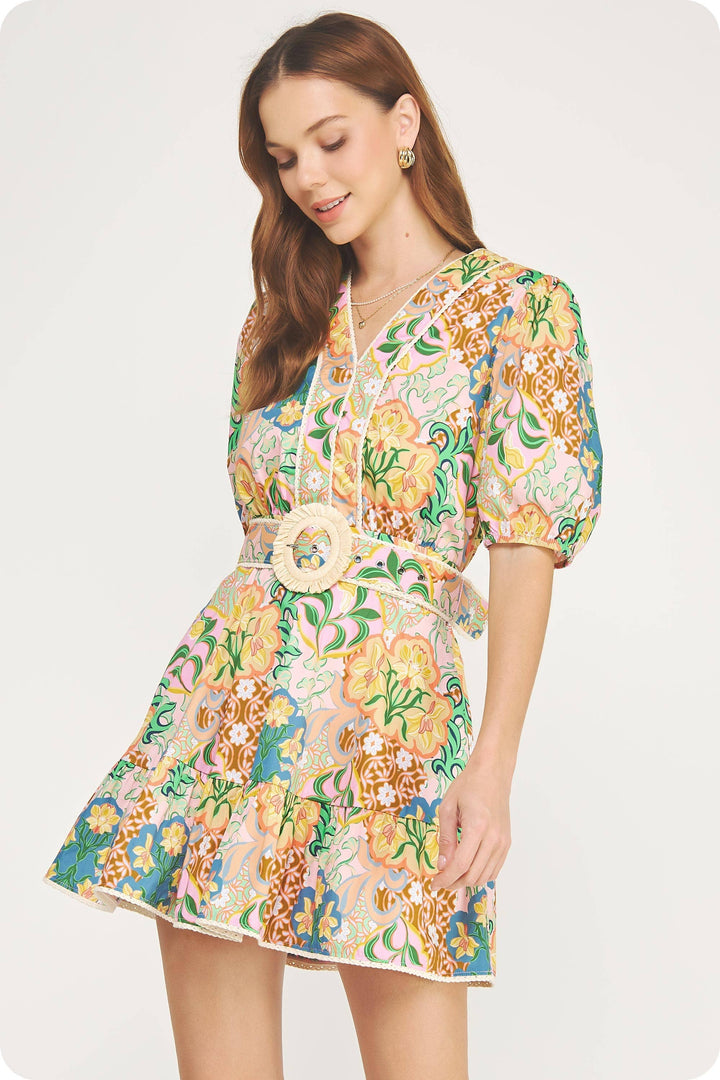 Alicia Puff Sleeve Belted Mini Dress