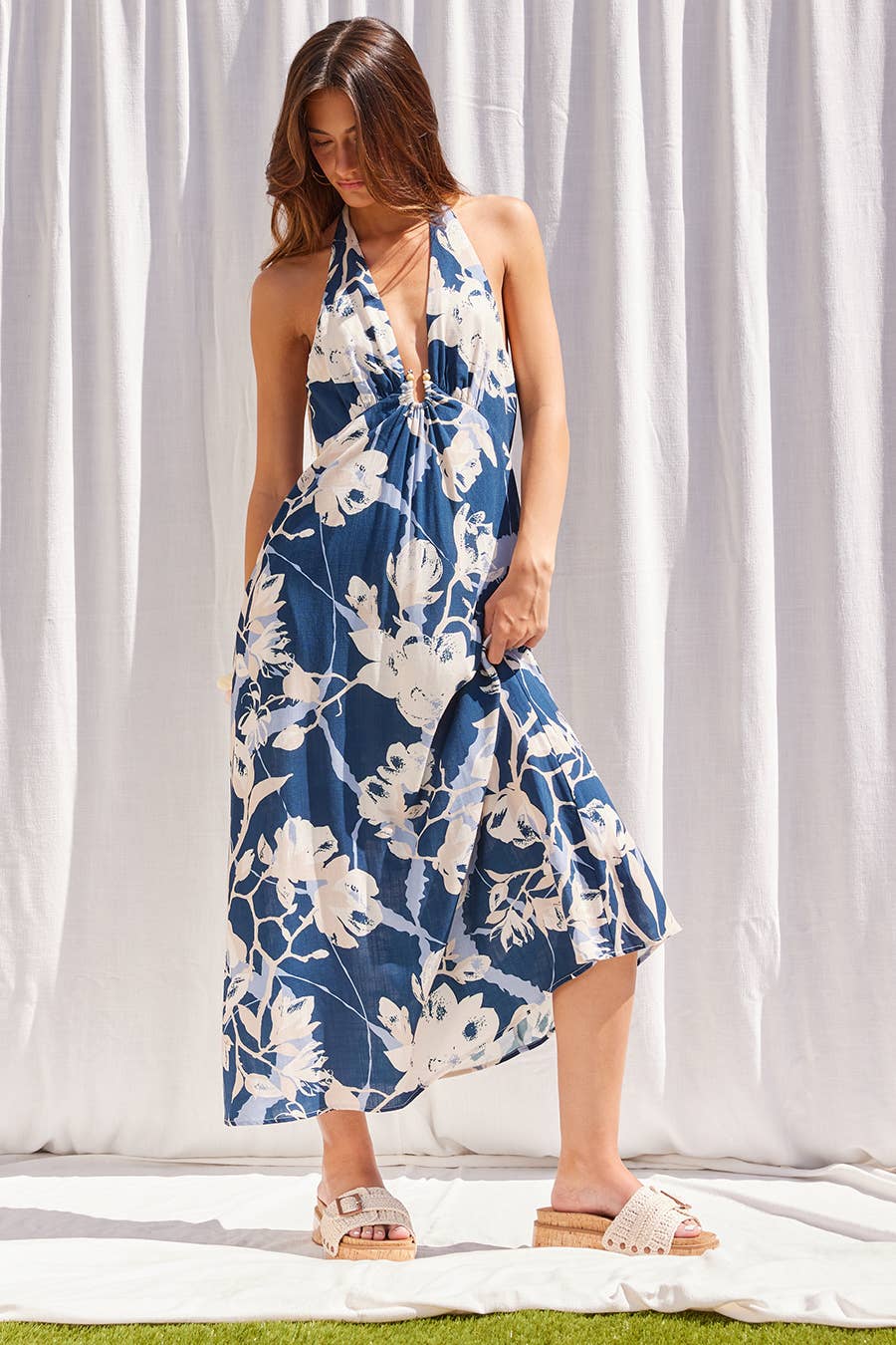 Celeste Floral Halter Neck Midi Dress