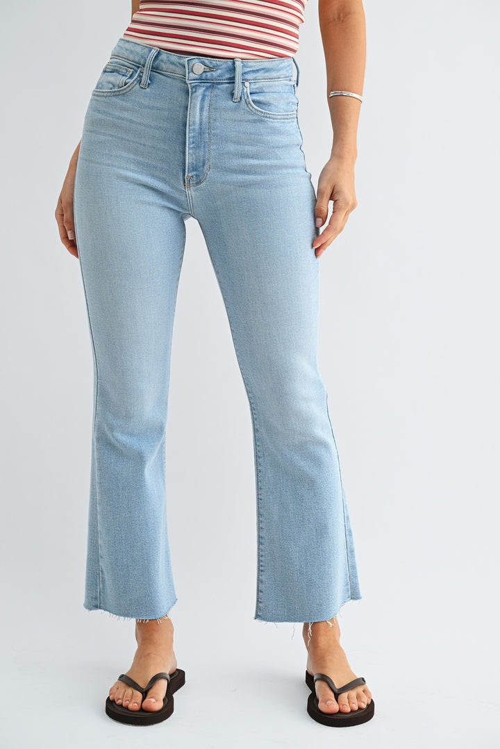 Marissa - High Rise Crop Flare - Lt Denim