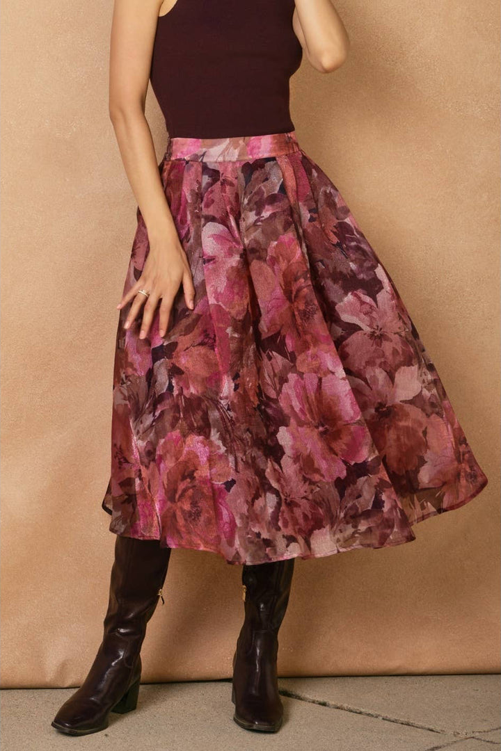 Fleur de Lune Floral Midi Skirt