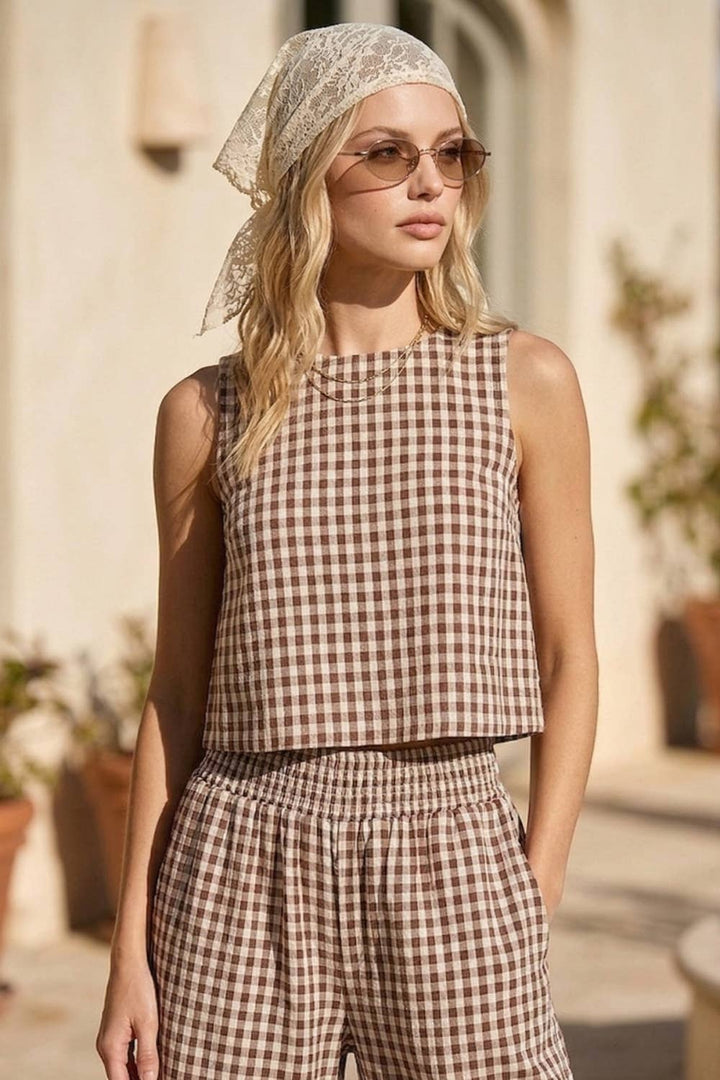 Hera Gingham Linen Tank Top