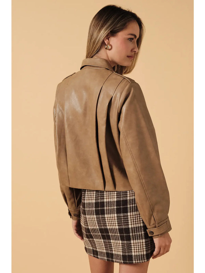 Zoe Pleated Leather Jacket