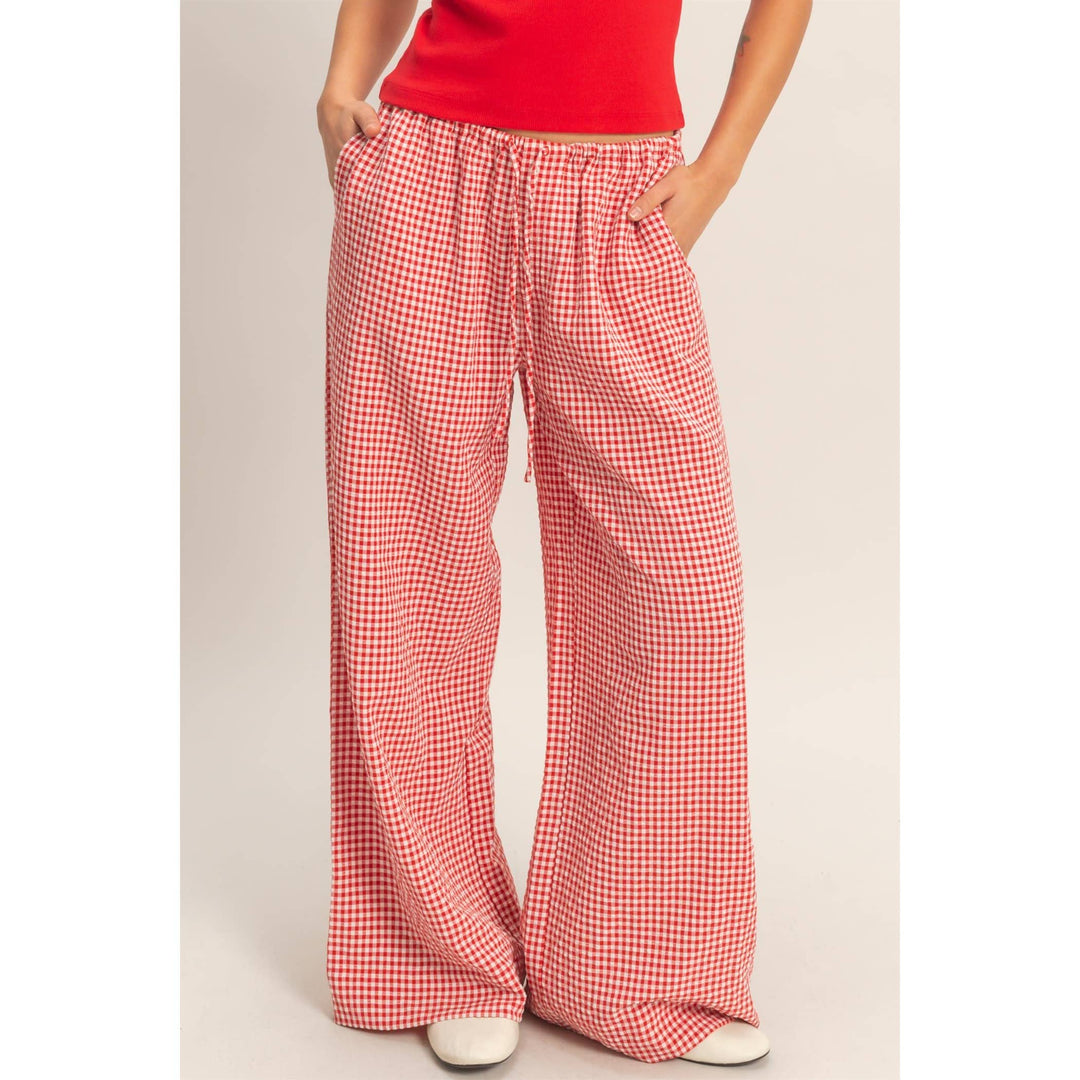 Emma Gingham Wide-Leg Pants