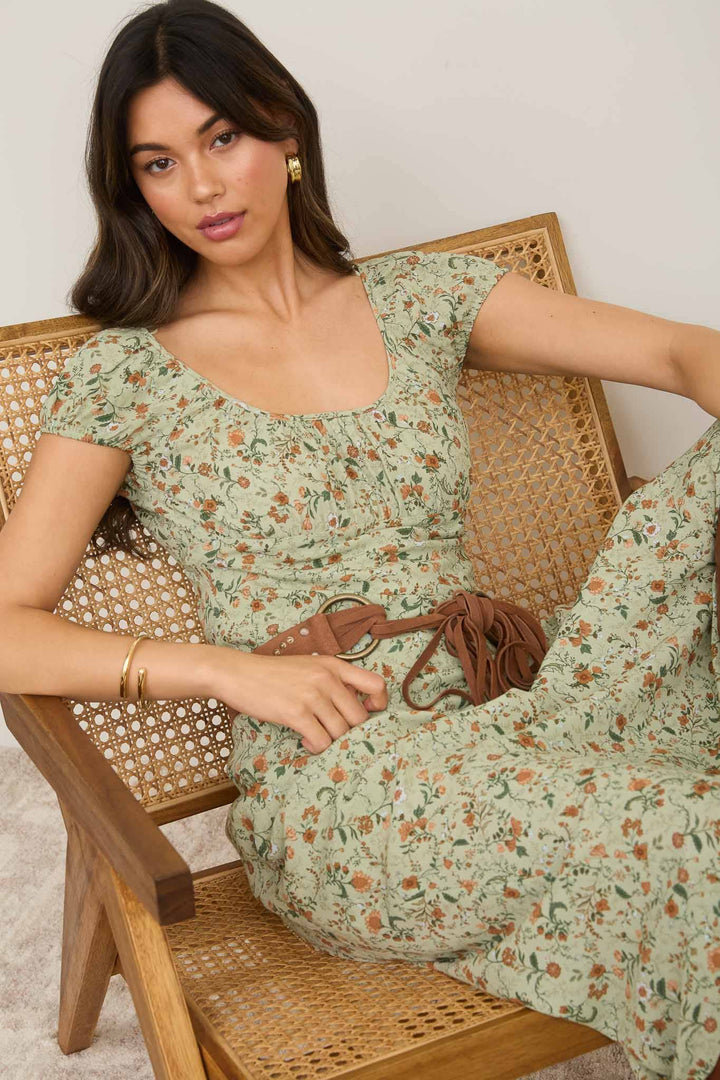 Evergreen Floral Midi Dress