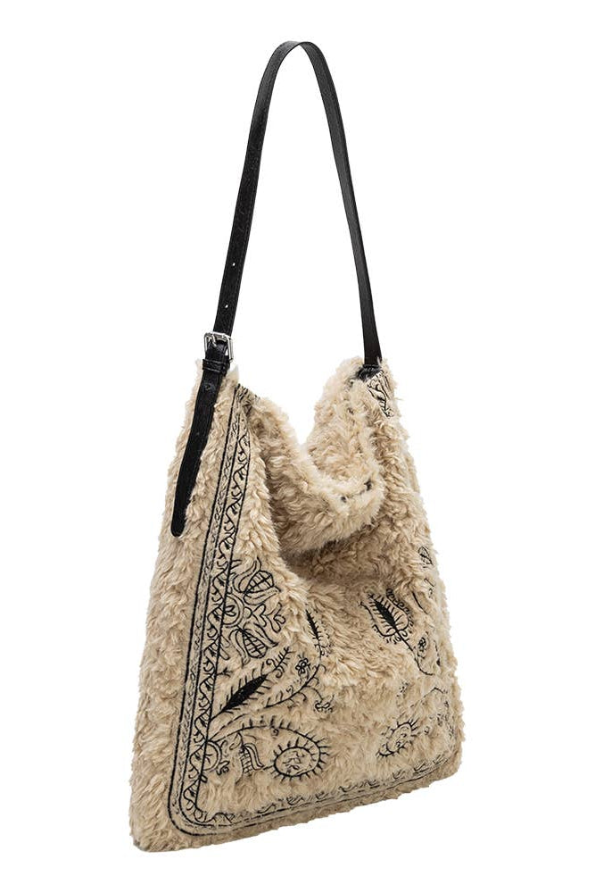 Annie Cream Faux Fur Tote