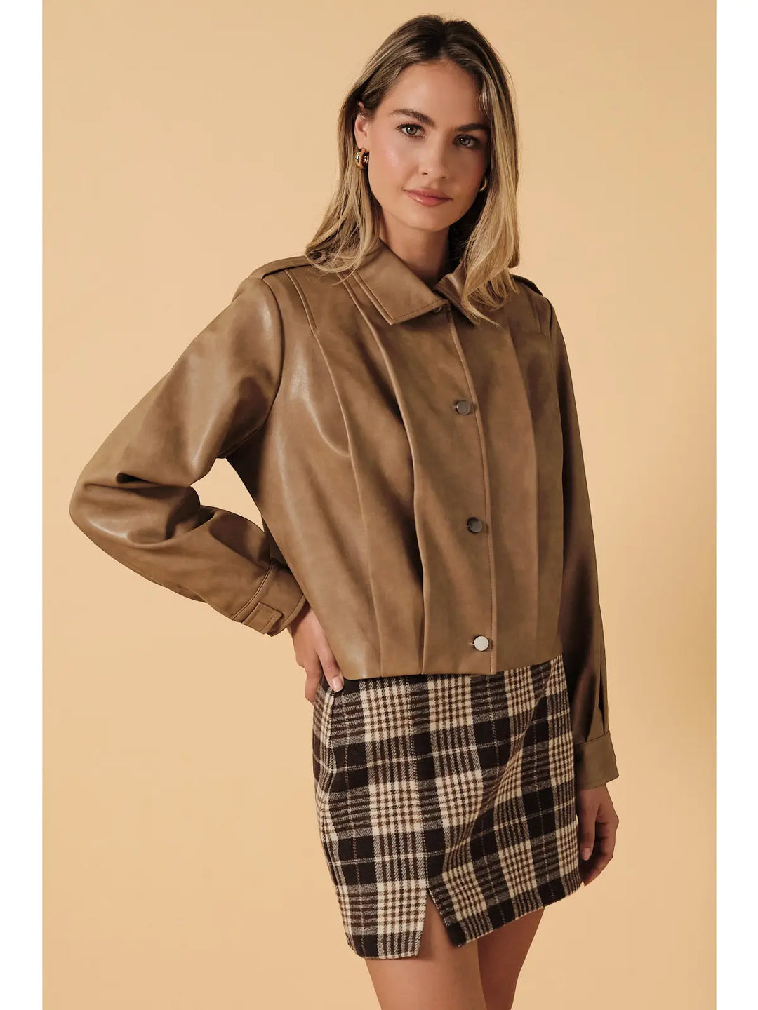 Zoe Pleated Leather Jacket