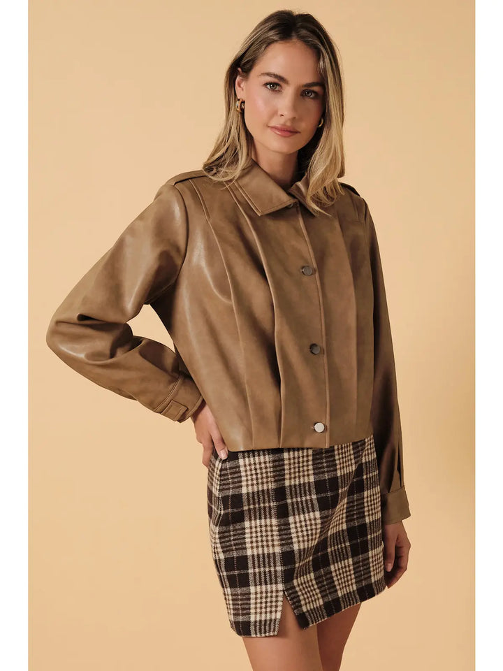 Zoe Pleated Leather Jacket