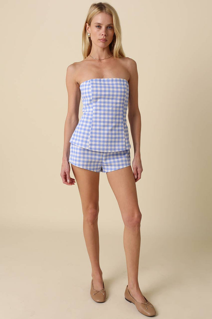 Skyline Gingham Strapless Top