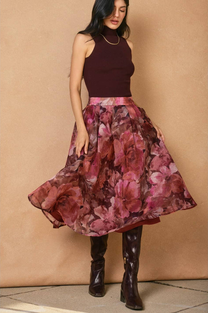 Fleur de Lune Floral Midi Skirt